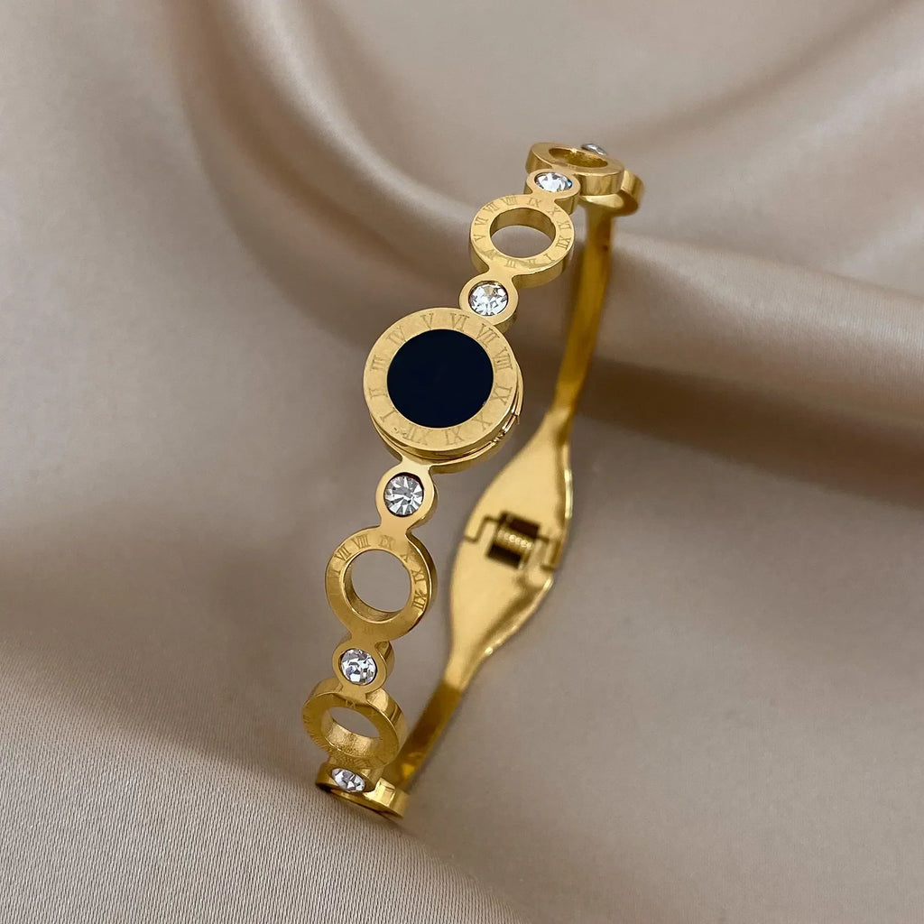 Stylish Black Gold Roman Numerals Stainless Bangles
